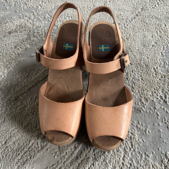MIA Sweden Greta Leather Wood chunky Platform Clog Sandals Tan 39 / 9 - Picture 2 of 16